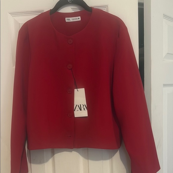Zara Red Blazer Minimalist Collarless Design size XL new with tags - Picture 4 of 8